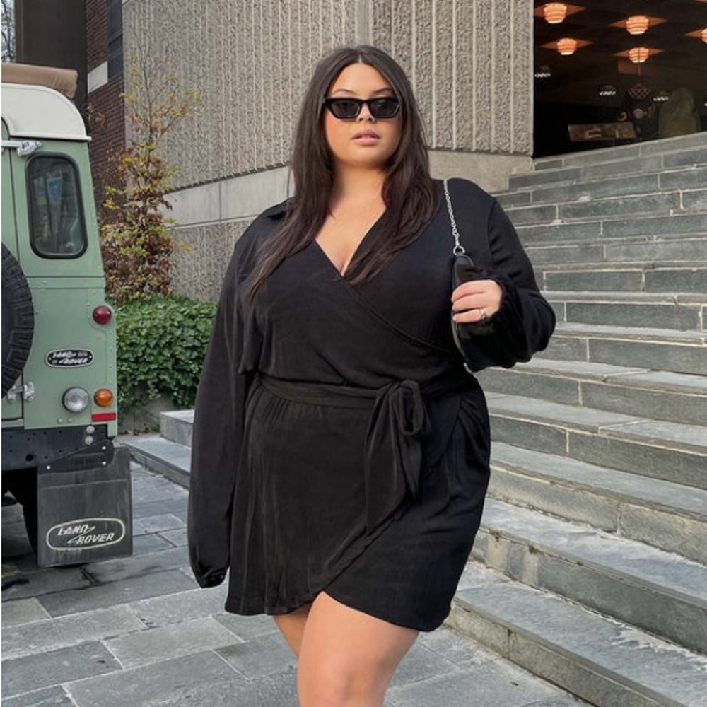 Princess Polly Party Time Black Mini Wrap Dress Curve